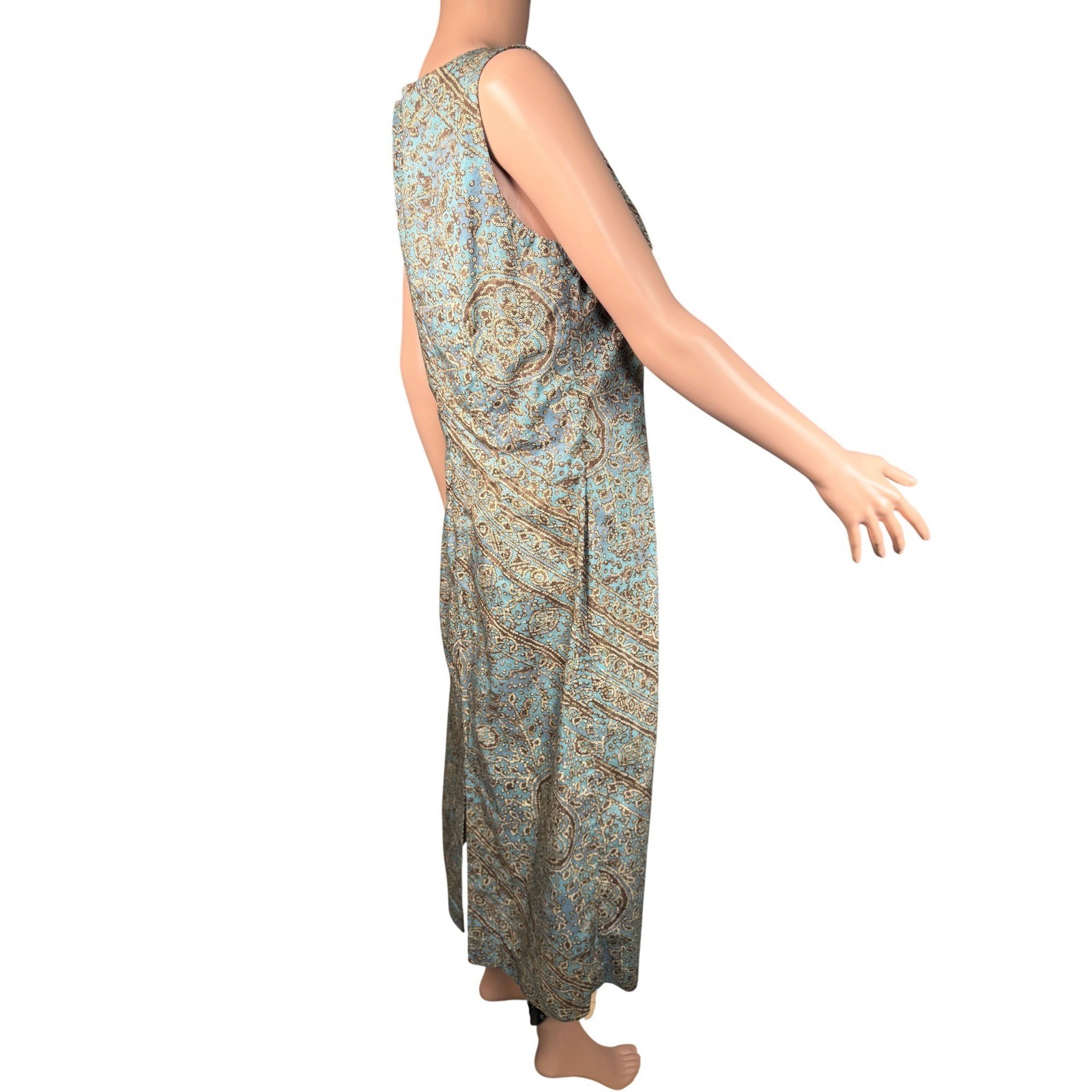 Peruvian Connection Pima Cotton Lycra Batik Medallion Print Midi Dress Blue 10