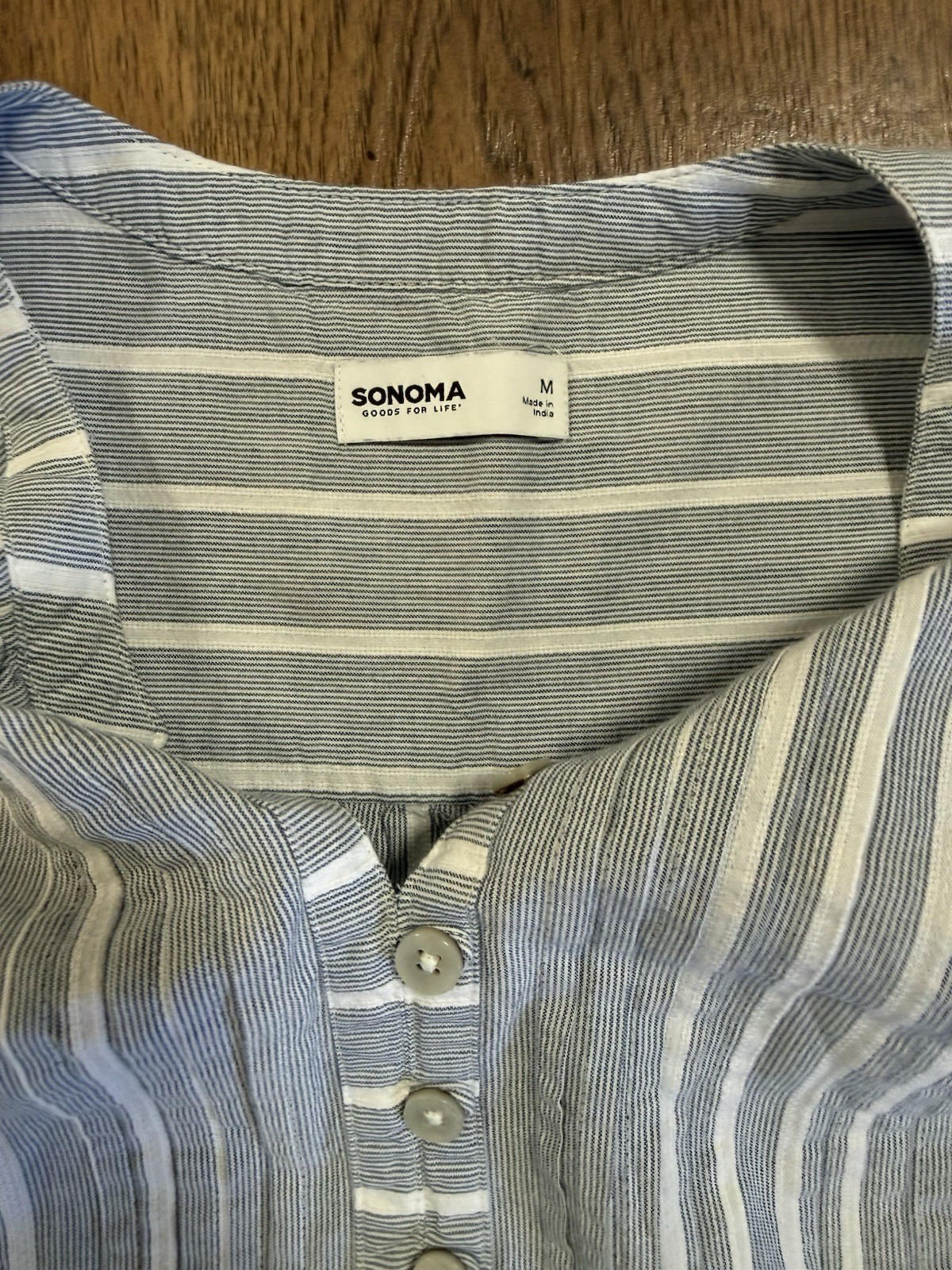 SONOMA Goods for Life Blue White Striped Shift Dress 100% Cotton Round M