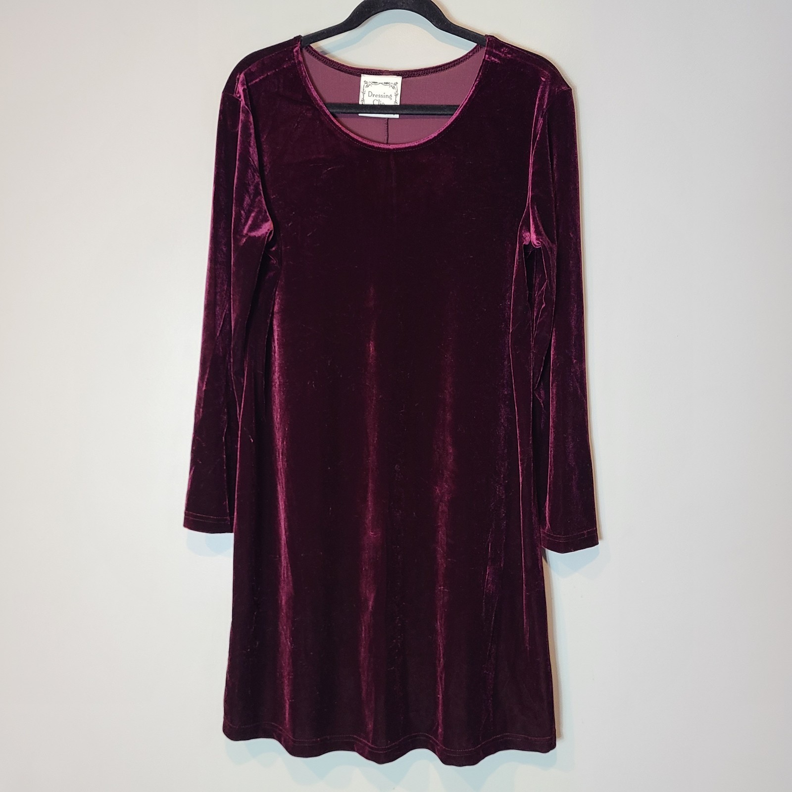 Vtg 90s Velvet Midi Dress Size Large Shift Ren Faire Burgundy Y2K Fairy Grunge