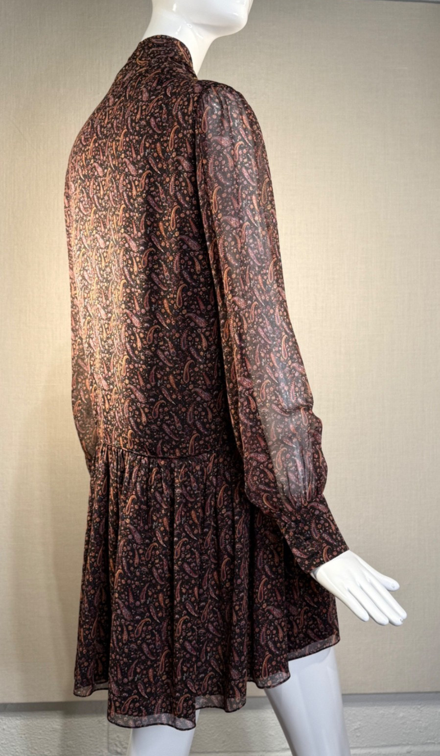 2015 Saint Laurent by HEDI SLIMANE Paisley Silk Chiffon Mini Dress FR40, Resort