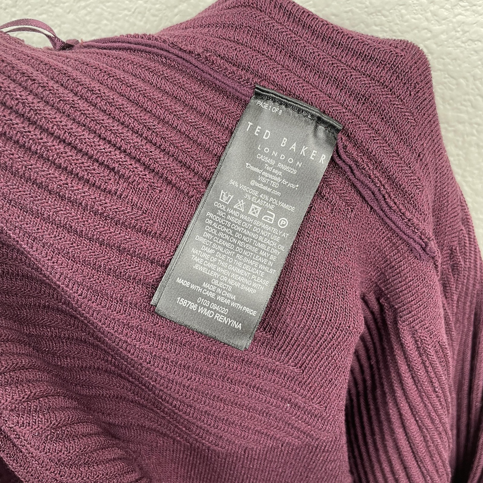 Ted Baker Dress Wmn 6 Purple Ribbed Knit Fit & Flare Skater Half Sleeve Back Zip