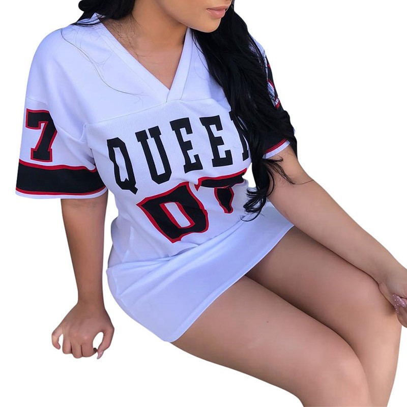 Women’s Queen 07 Letter Print Hip Hop Short Sleeve T-Shirt Dress Casual Summer