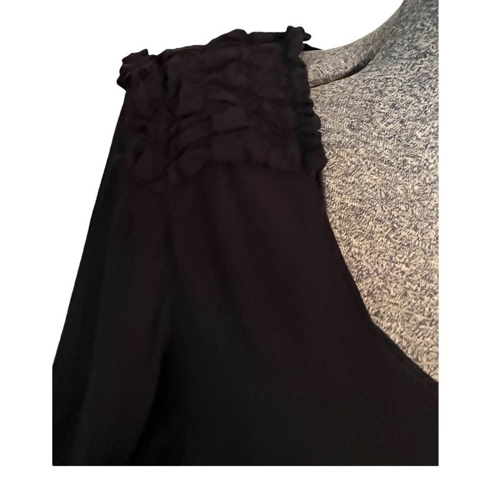 Sfera Shift Dress Womens Small Black Ruffle Shoulder 3/4 Sleeve Pockets Casual