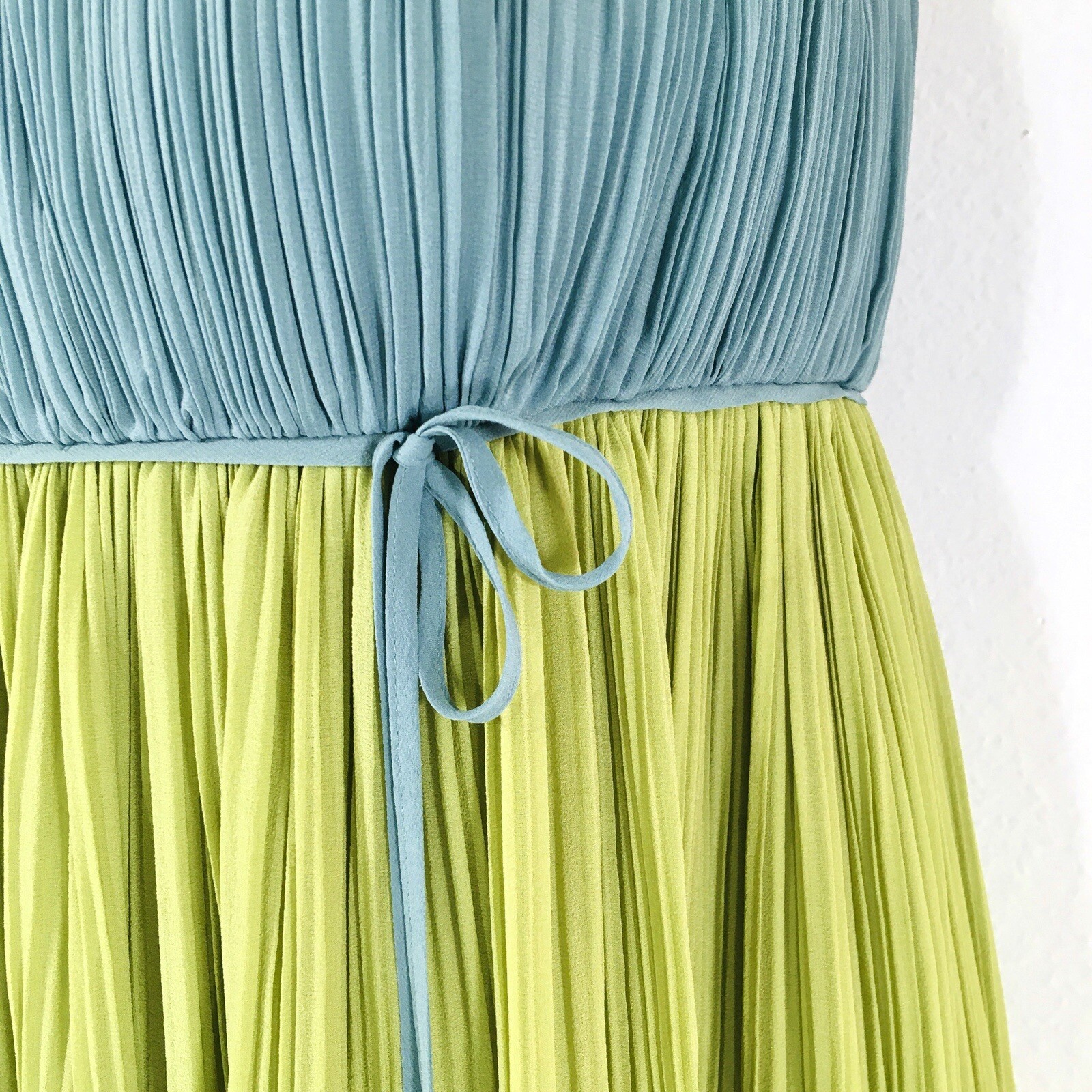 Max & Cleo Silk Babydoll Pleated Swing Dress Sz S Color Block Fairy Whimsy