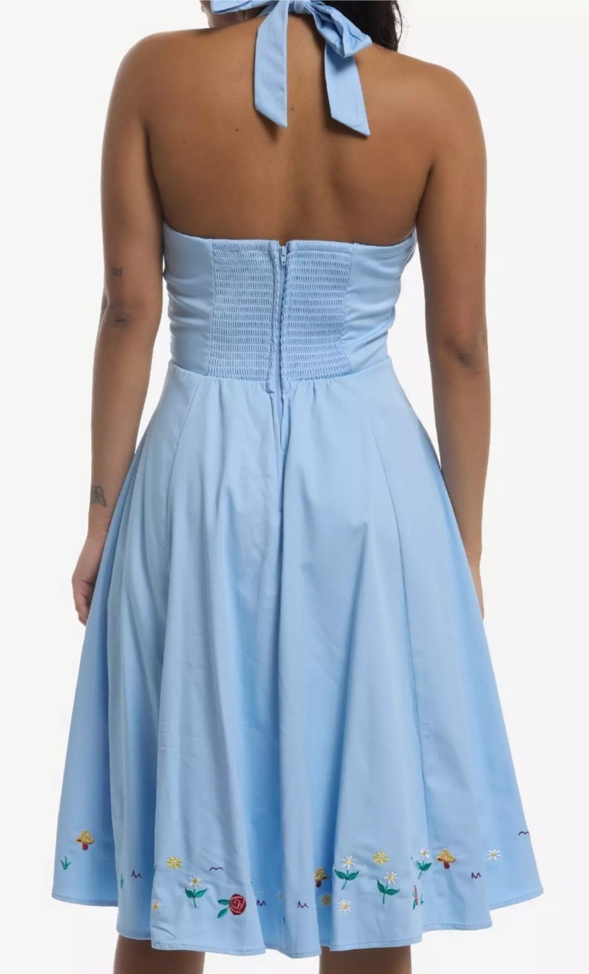 Disney alice in wonderland Mad Tea Party Halter Dress Sz L