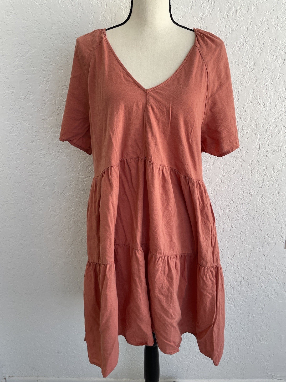 OLD NAVY Swing Dress Tiered Mini Swing Lightweight Pockets Unlined Rust Large