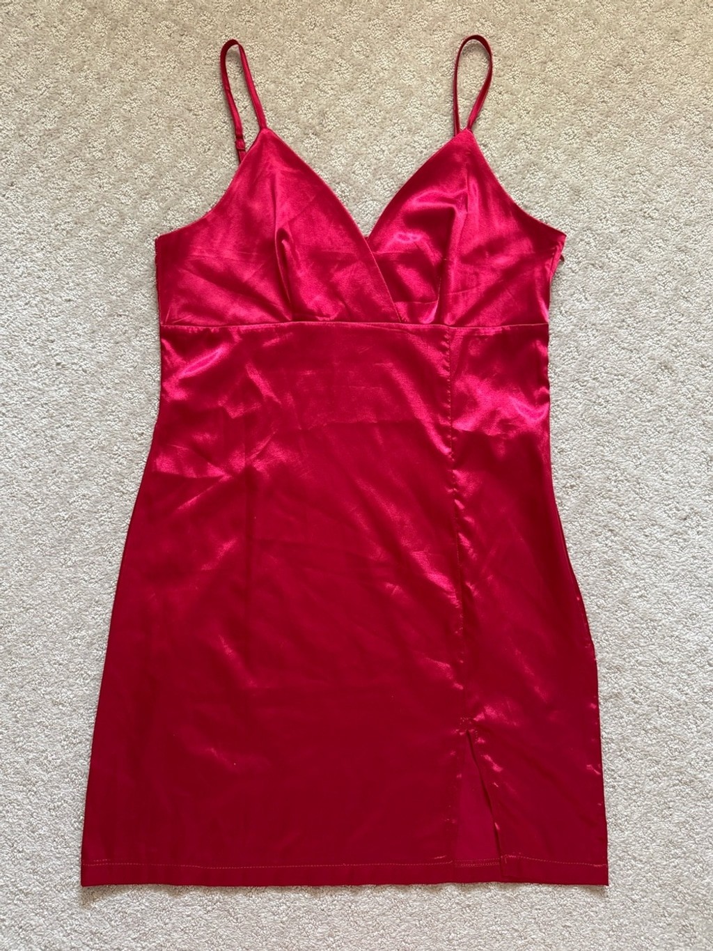 Red Satin Slip Dress Mini Y2K Party Date Night V-Neck Cocktail Glam Lingerie M