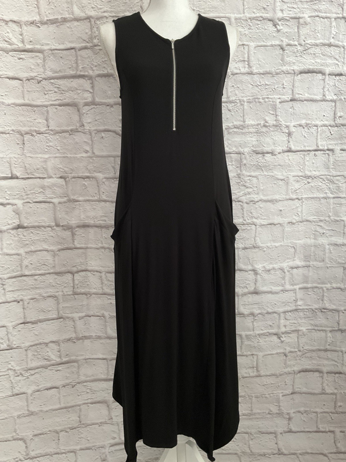 Liv By Habitat Clothes XS Black Tank Dress Zip Front Pockets Lagenlook Stretch