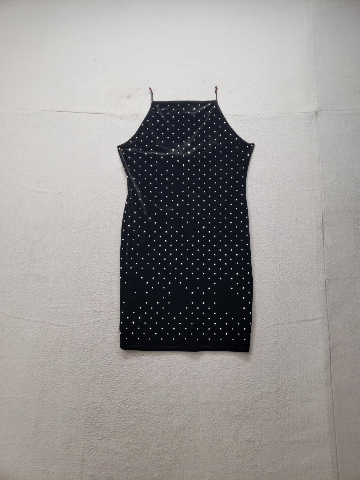 H&M Women Mini Bodycon Dress L Black Beaded Stretch Straps Sleeveless Cocktail
