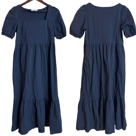 Mod Ref Zaria Maxi Dress Navy Blue Size Small Cotton Spandex Spring Summer