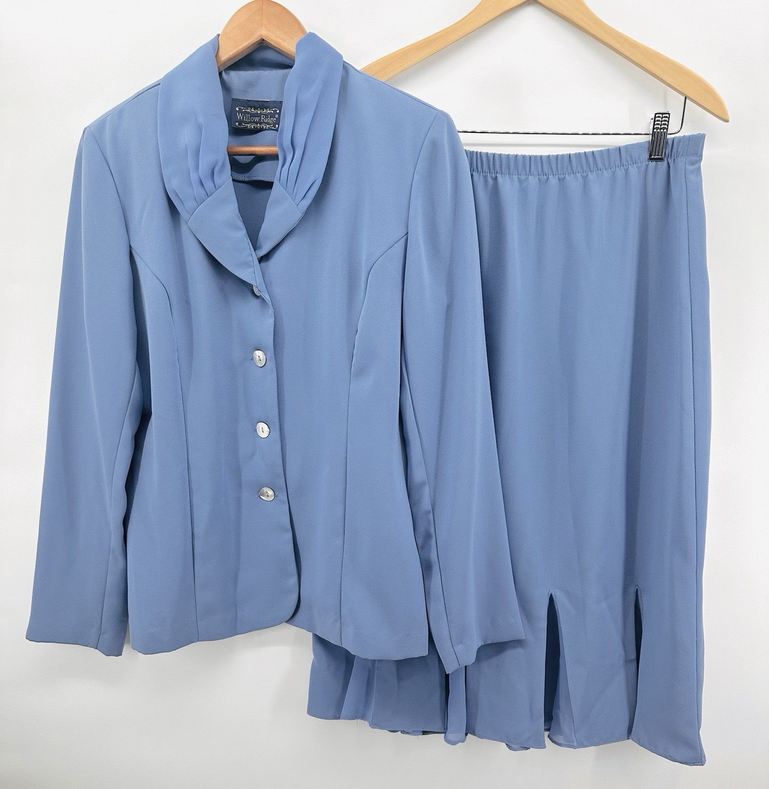 WILLOW RIDGE Womens Skirt Set Sz 10 Dusty Blue Button Front Office Career Z1023