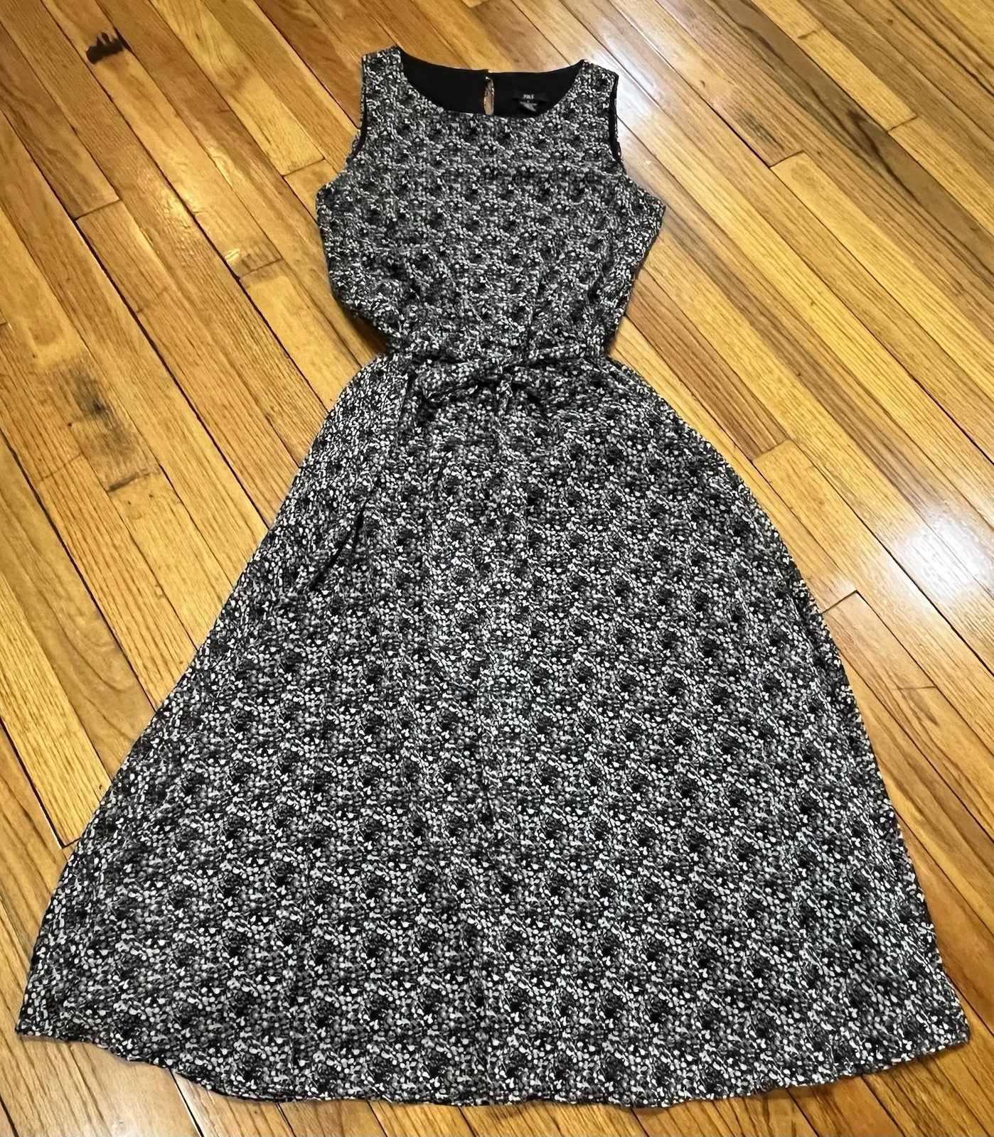 JBS Sleeveless Black/Beige/White Mottled Pattern Blouson Dress Women’s 8