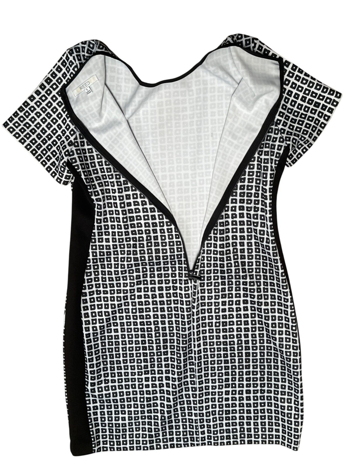 Reed Size Large Black White Geometric Print Dress Short Sleeve City Modern Style