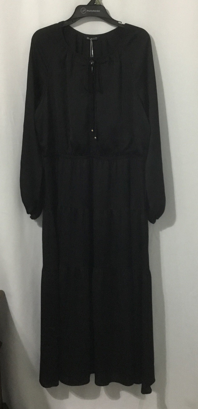 Pretty Garden Women’s Long Sleeve Tiered Maxi Dress Lined Black Sz XL (16-18)