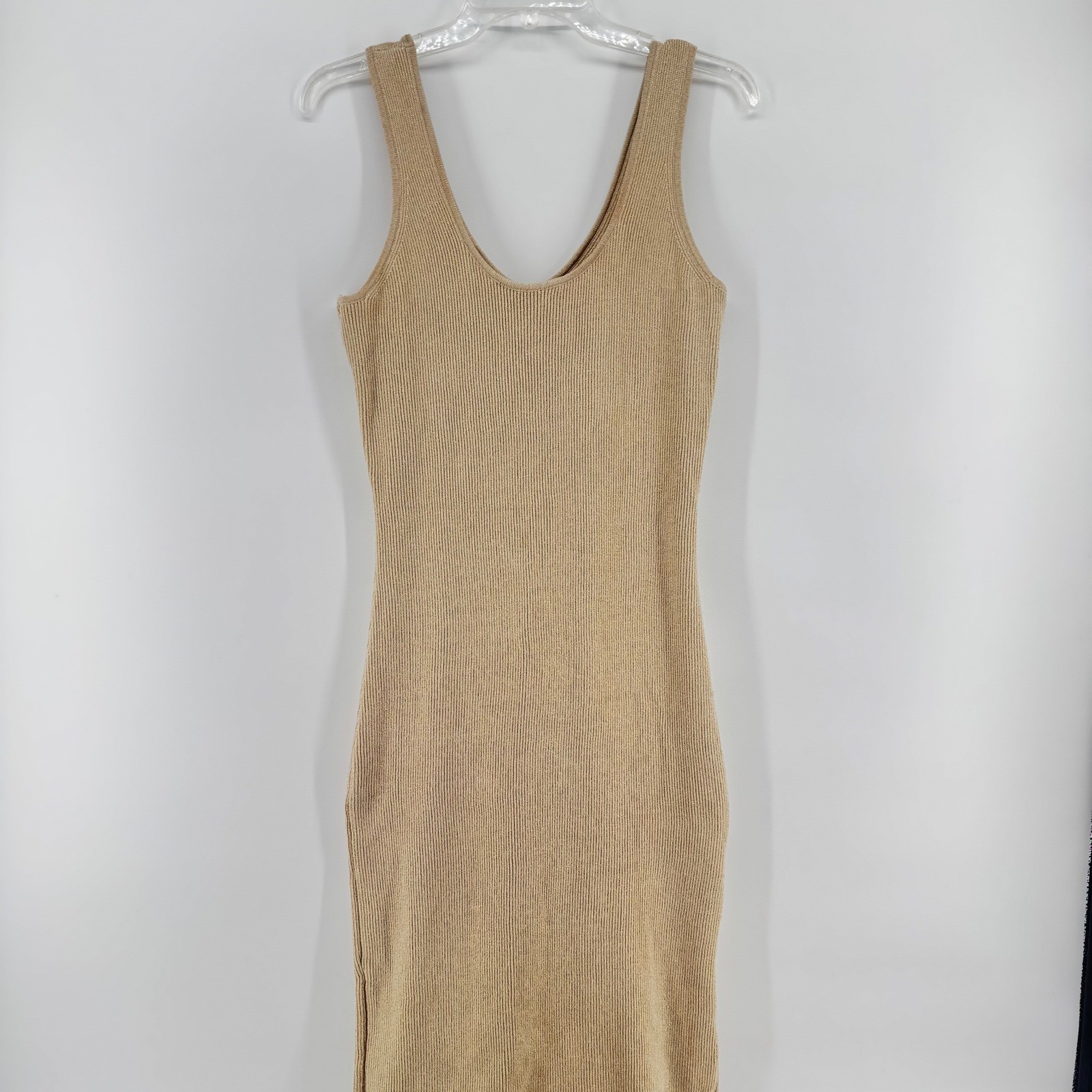House of Harlow 1960 Ribbed Knit Metallic Gold Maxi Dress Large Bodycon Sweater