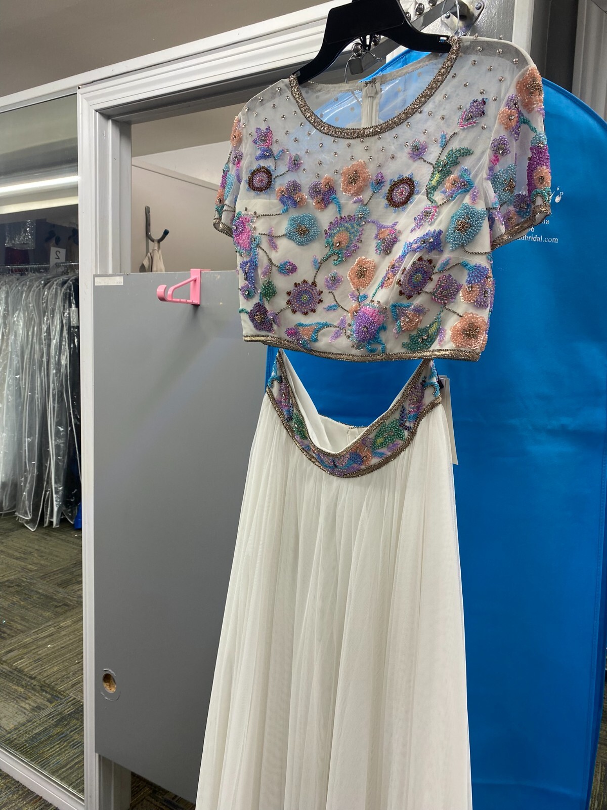 AUTHENTIC SHERRI HILL 2PC WHITE/MULTI SZ 10 GOWN FORMAL PROM PAGEANT DRESS #5115