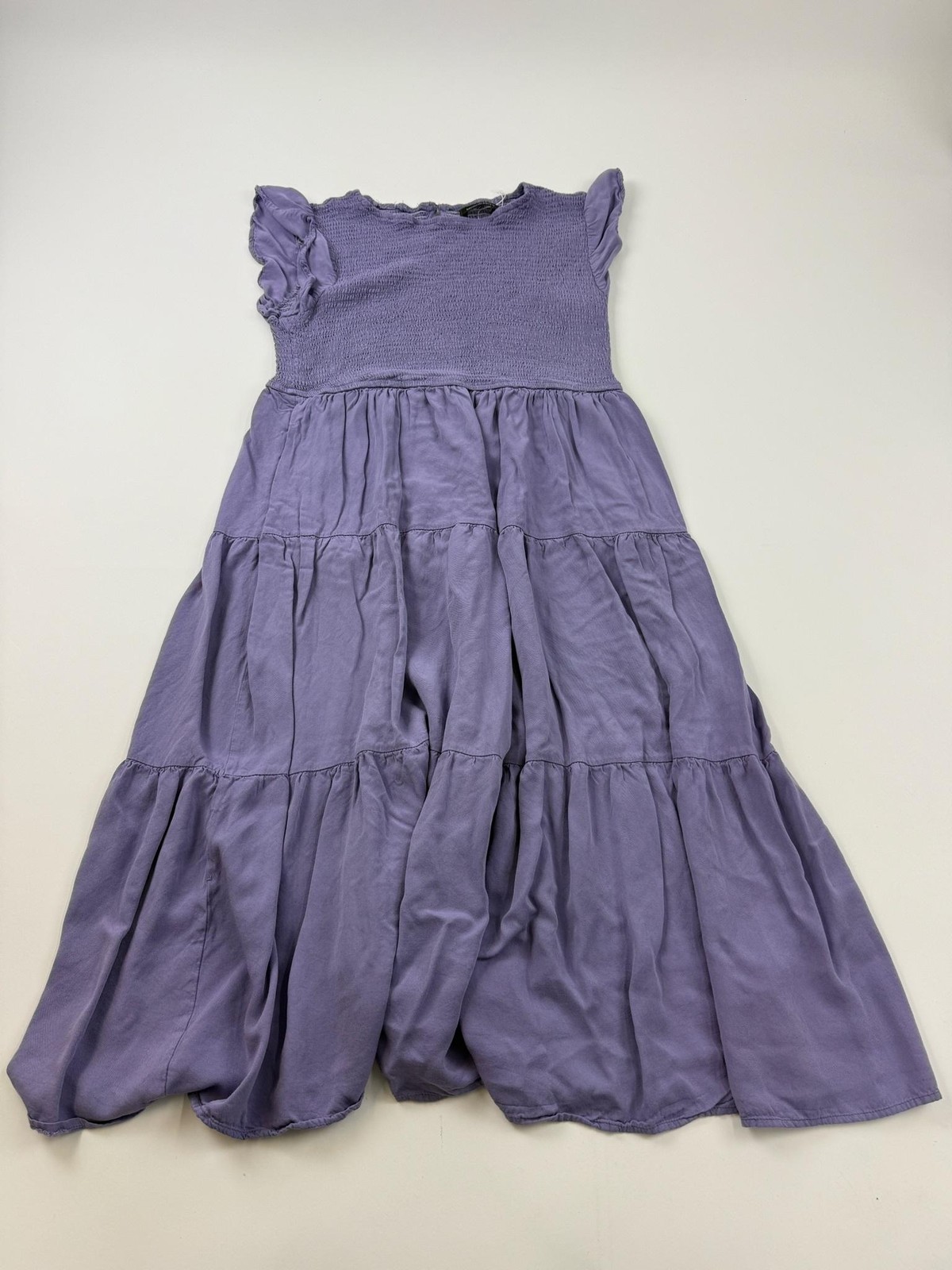 Merokeety Dress Womens XL Purple Smocked Ruffle Cap Sleeve Midi Sundress