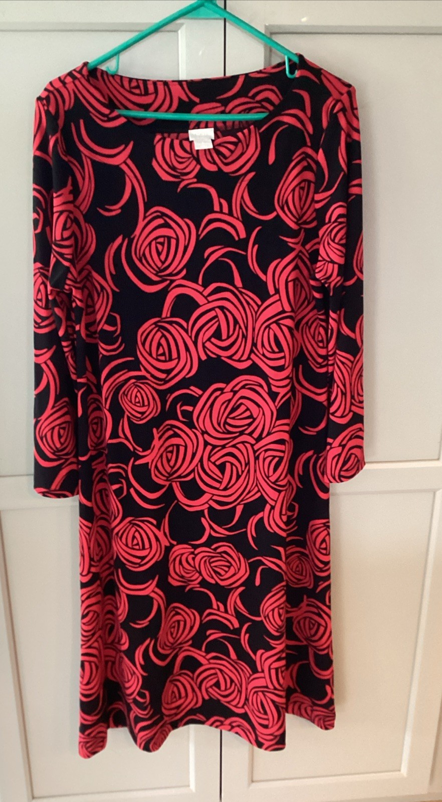Chico’s Travelers Acetate Blend 3/4 Sleeve Midi Dress Size 2 12/14 Rose Print