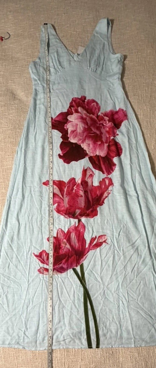 NWT Paper Heart Linen Blend Blue Pink Floral Maxi Sleeveless Dress Size M