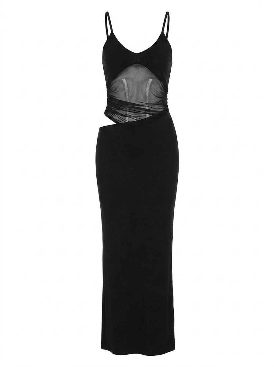 Sultry Mesh Cut-Out Maxi Dress