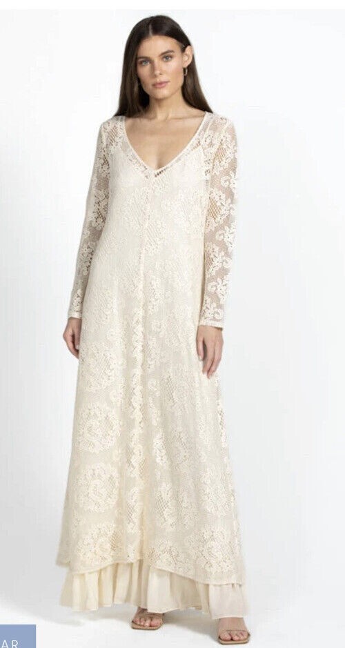 Johnny Was Tayla Maxi Dress Boho Chic ~ Ecru ~ Sz Med ~ L35123-1 ~ Cotton Blend