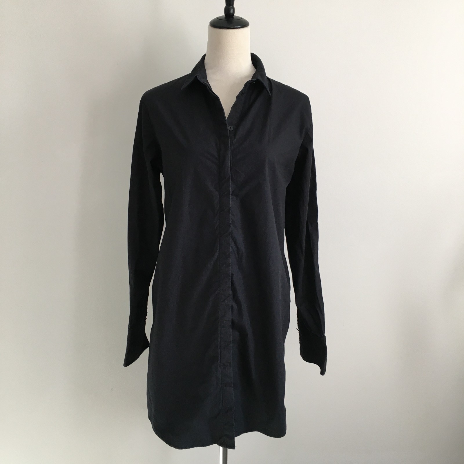 T by ALEXANDER WANG Black Rounded Hem Hidden Button Shirt Dress Womens sz Medium