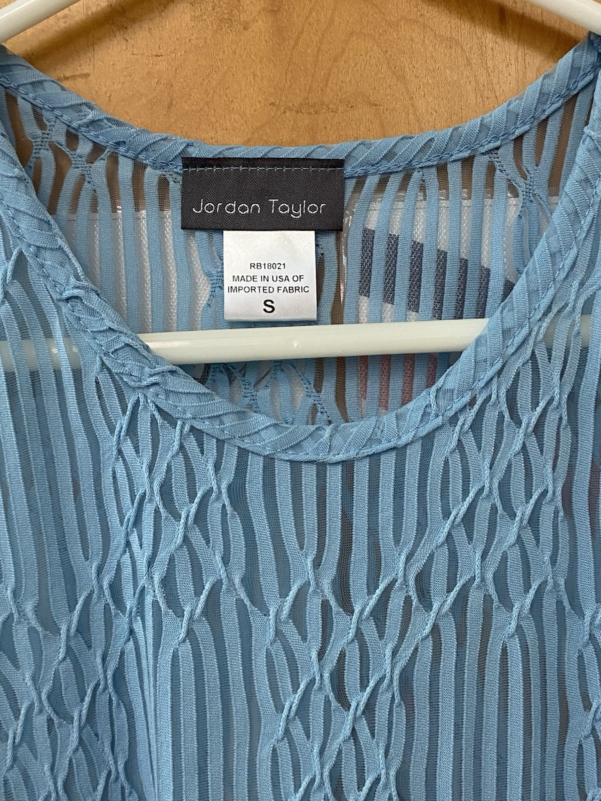 Jordan Taylor Blue Solid A-Line Round Neck Sheer Mesh Lined Dress S