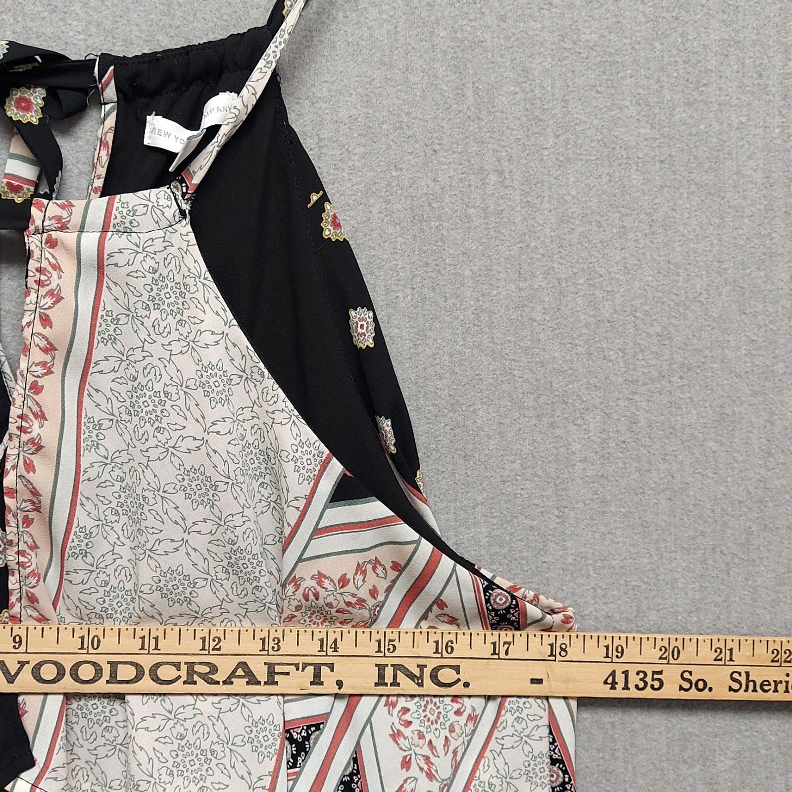 New York & Company Asymmetric Patchwork Maxi Dress M Boho Tie Neck Cape Overlay