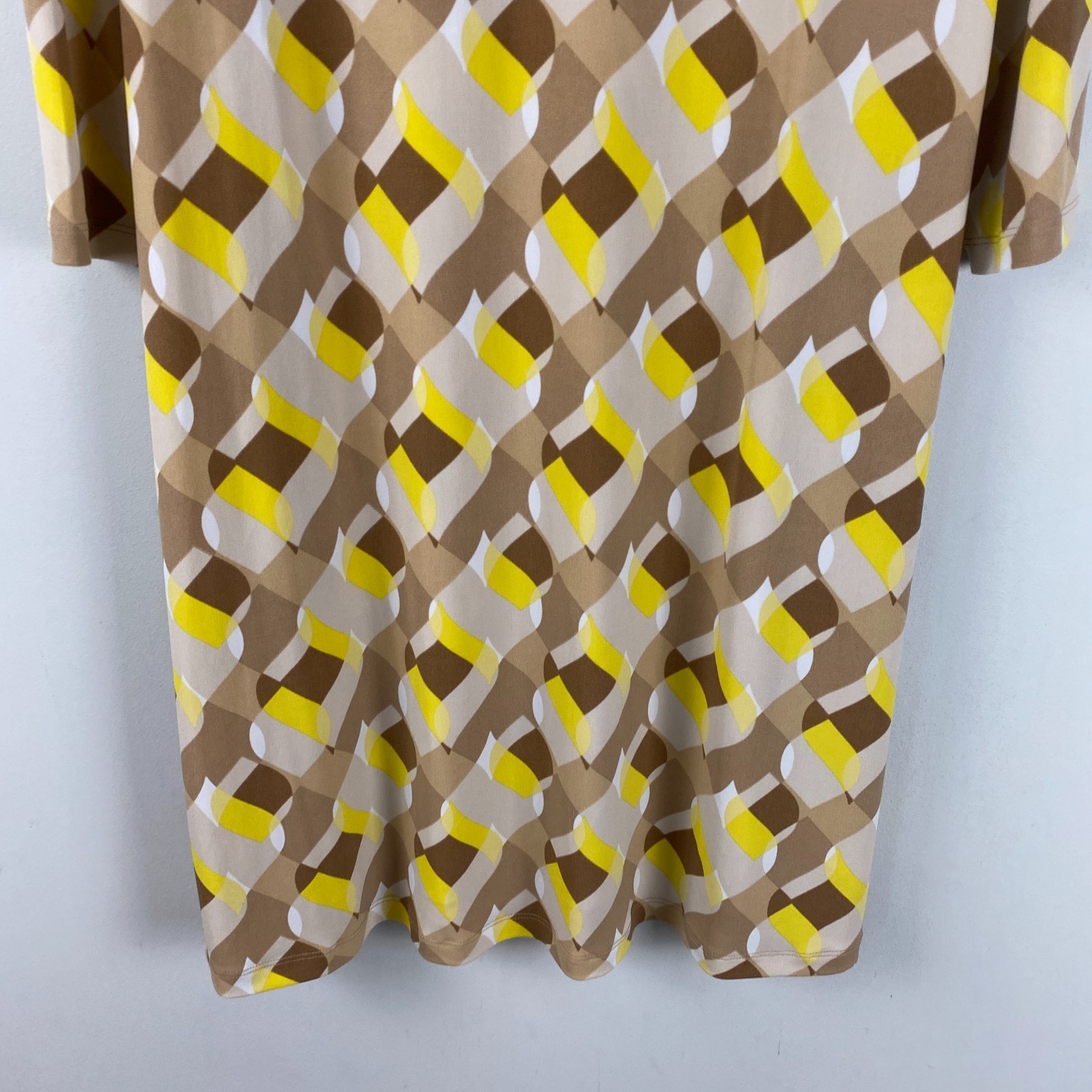 Susan Graver Printed Liquid Knit Split Neck Dress Size Petite Large Pockets