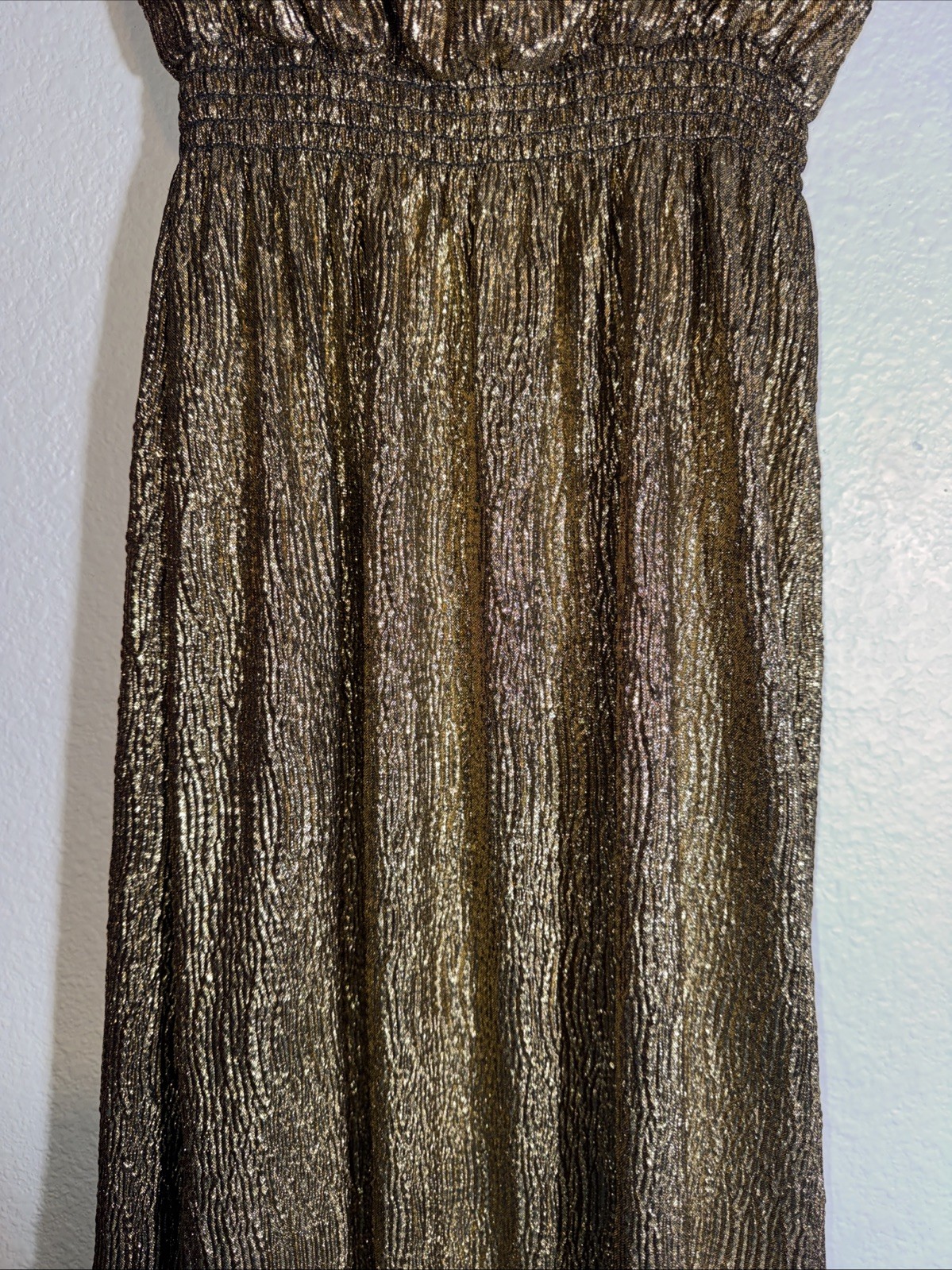 Gianni Bini Gold Metallic Strapless Maxi Cocktail Dress Size Medium Party Club