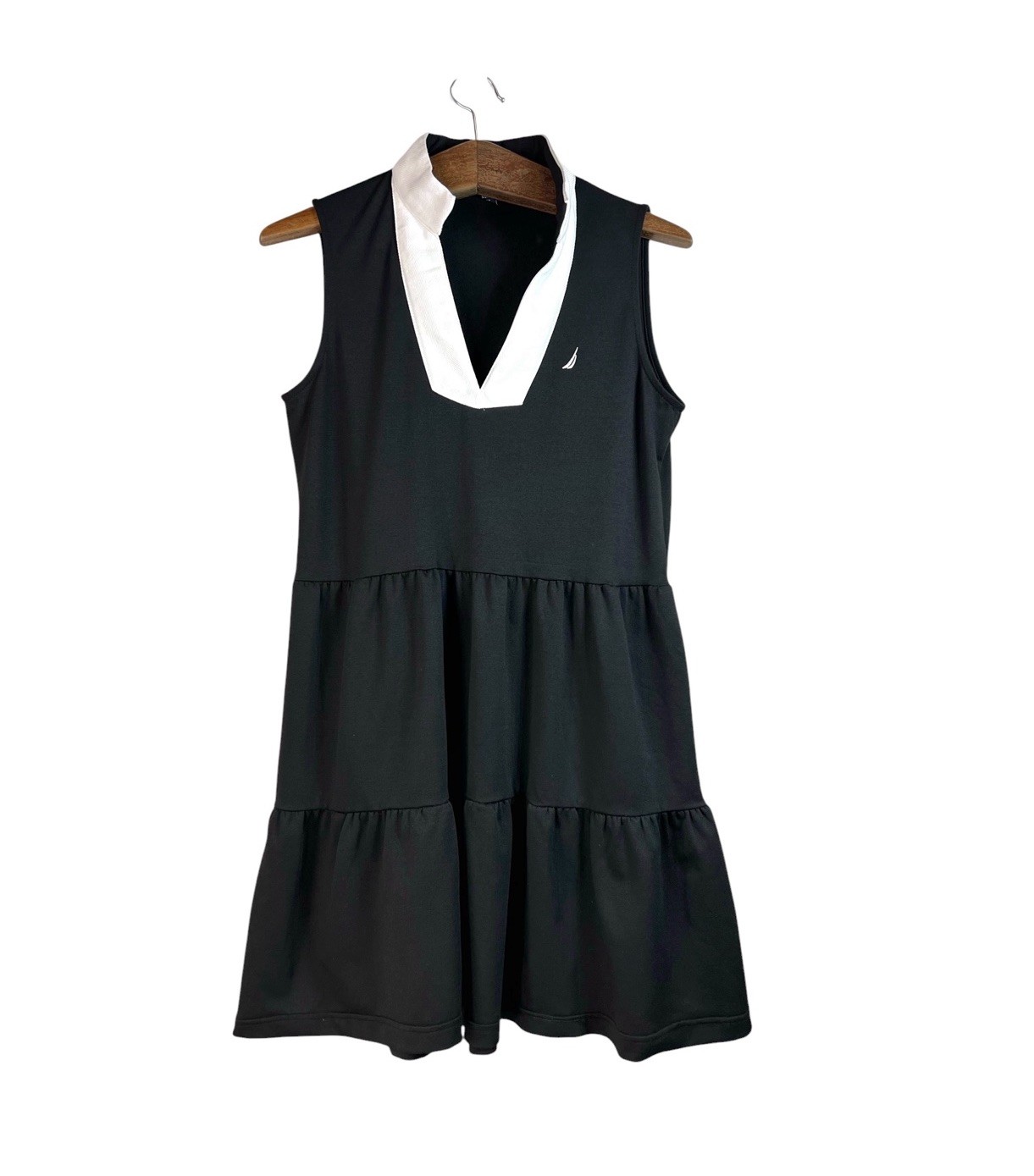 Nautica Jeans Women’s Tiered Collar Sleeveless Mini Dress Black Size S Preppy