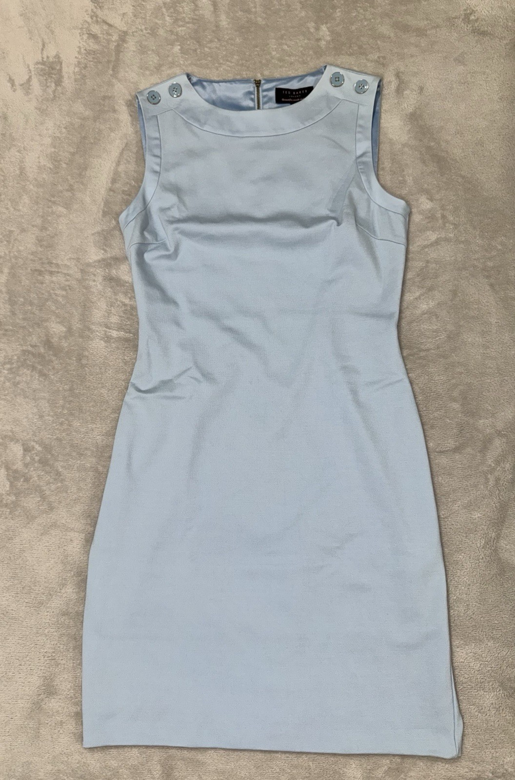 NWT Ted Baker Nedeli Ice Blue Sheath Dress Pastel Button US Sz 4 MSRP $288
