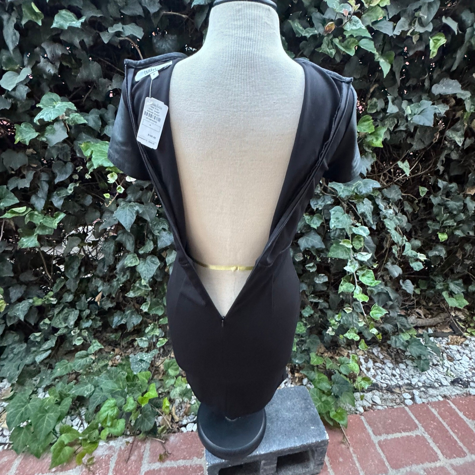 NWT My Tribe Mini Dress, Black Leather Shell, Stretch, Keyhole Round Neckline