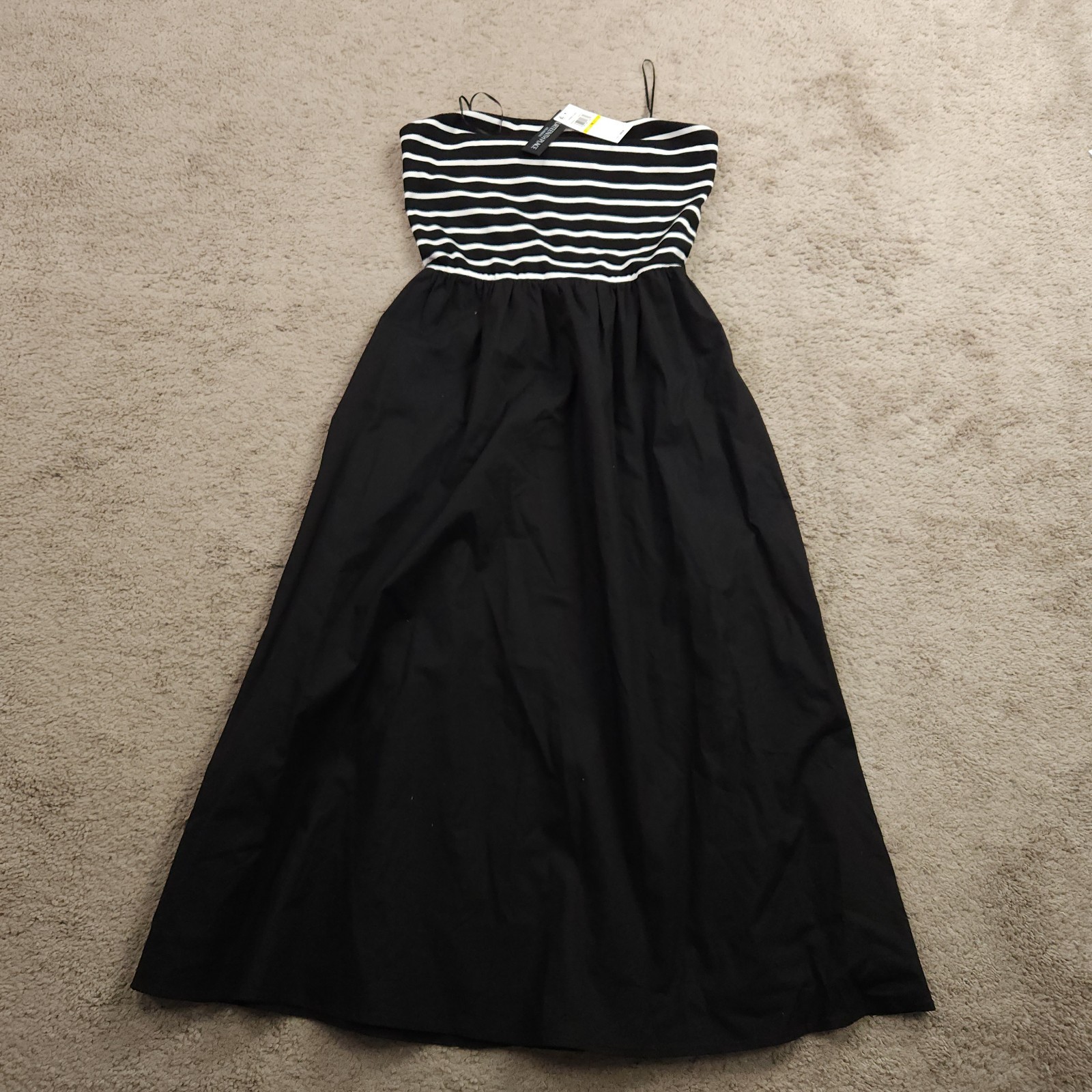 Tinsel Juniors Strapless Mixed Media Midi Dress Striped Poplin White Size M