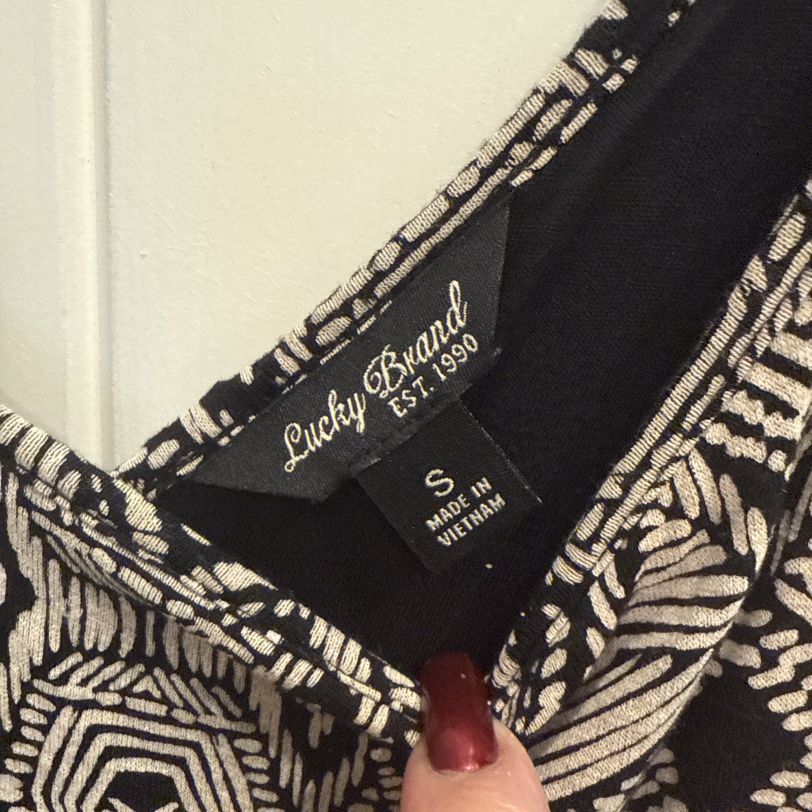 Lucky Brand Size S Black Beige Patterned Sleeveless Viscose Dress