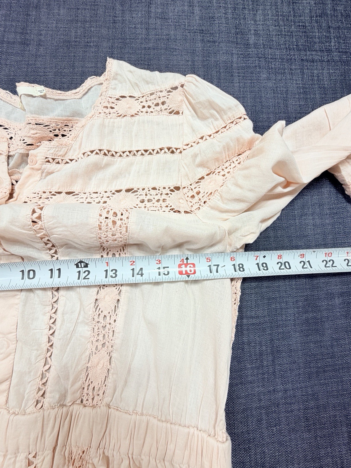 Tularosa Blush Pink Cotton Crochet Lace Inset Long Sleeve Mini Dress Size M