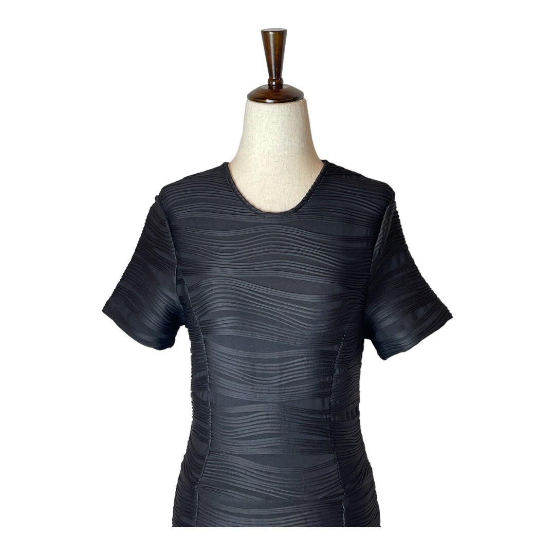 Opening Ceremony Dress Women Medium Black Wavy Stripe Lotus Mini Cocktail Party