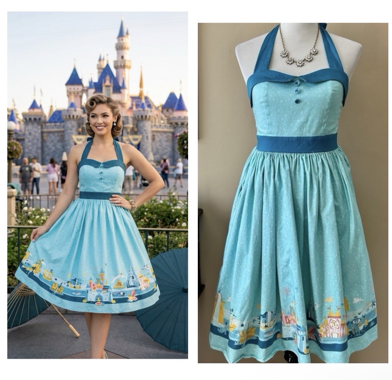 DISNEY PARKS MAGIC KINGDOM RETRO DRESS ADULT MEDIUM CASTLE WITH POCKETS