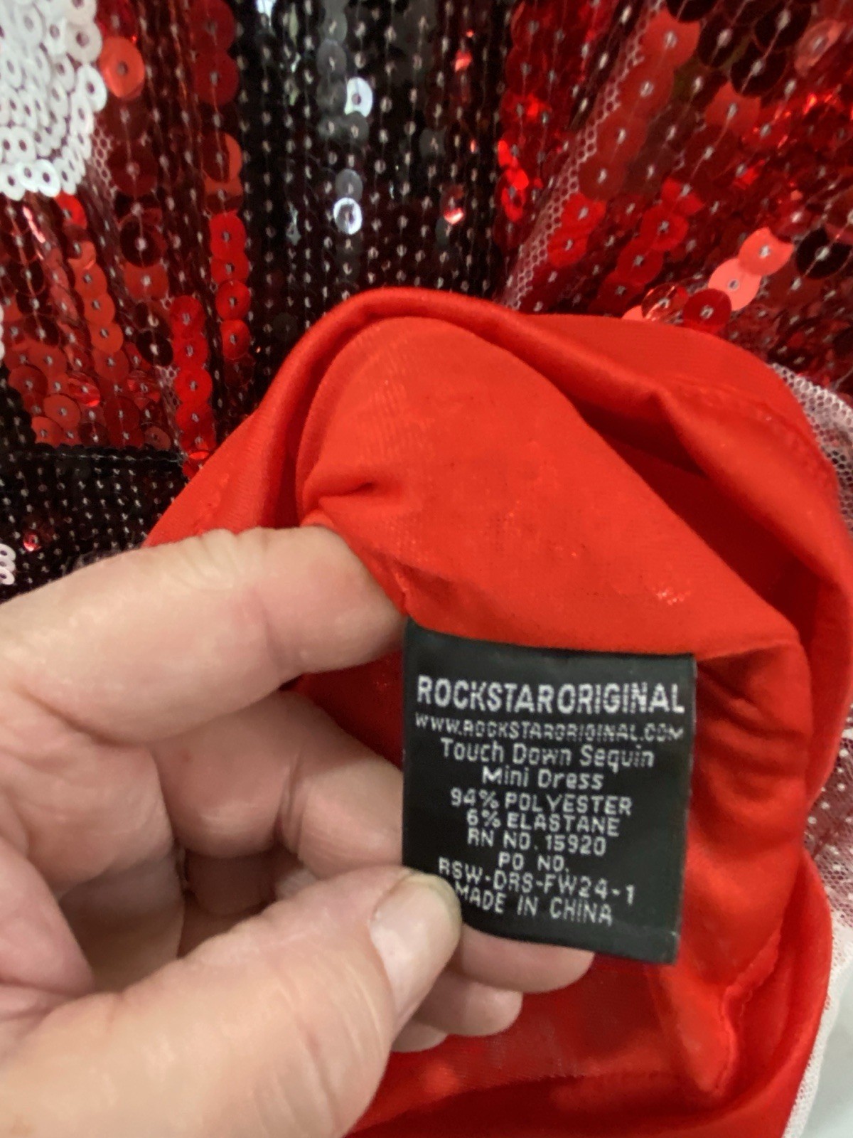 ROCKSTAR ORIG Red Sequin Mini Dress Football Jersey Game Day Oversized Sz OS