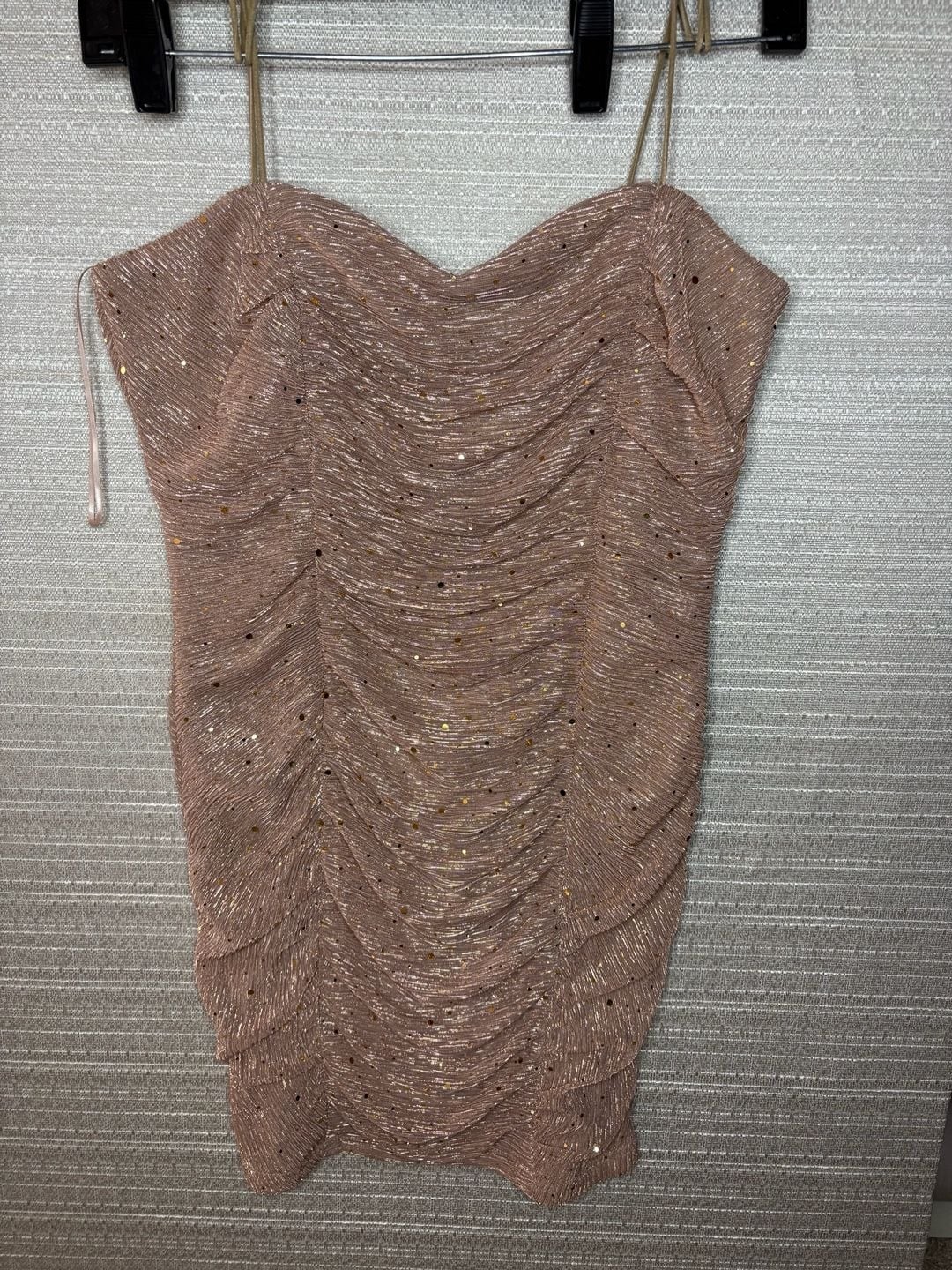 Luxxel Rose Gold Metallic Ruched Bodycon Mini Dress