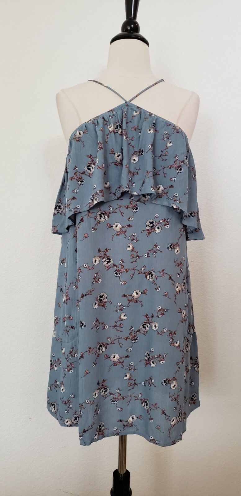 Anthropologie Dress New Size Small Halter Blue Floral Coquette Coastal Cottage