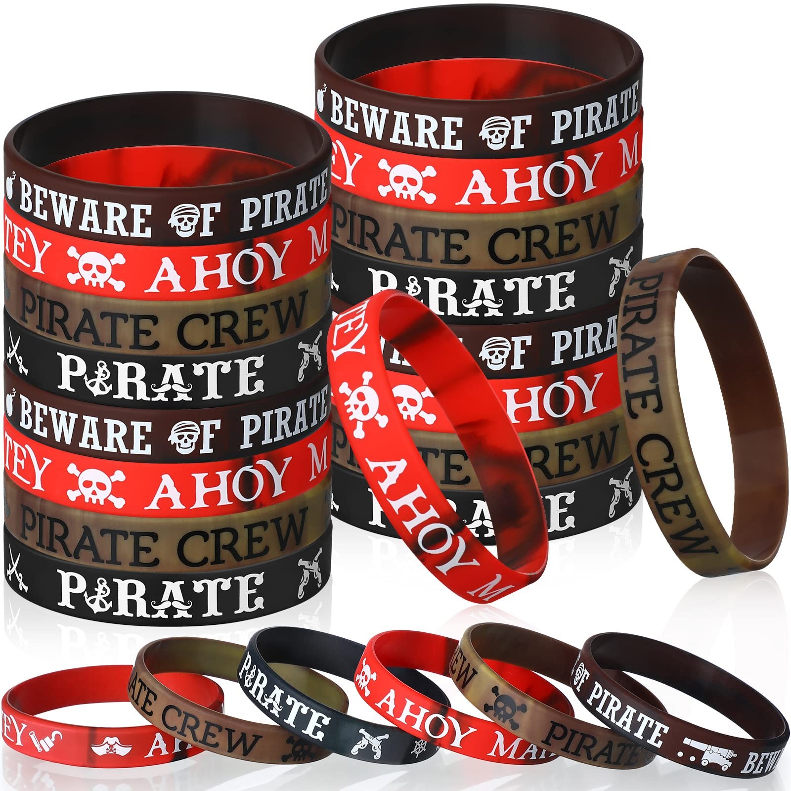 Capoda 24 Pcs Pirate Silicone Bracelets Ahoy Matey Caribbean Rubber Wristbands S