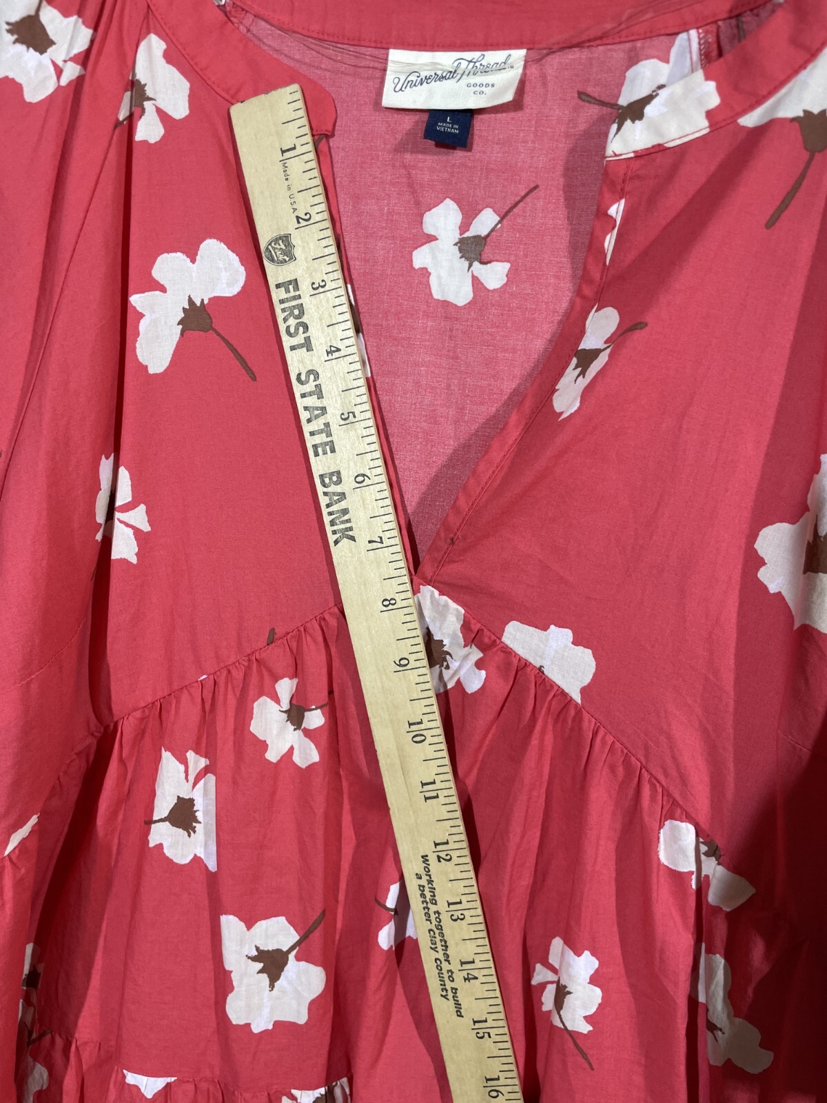 Universal Thread Puff Sleeve Floral Tiered Babydoll Dress Sz L Coral Beach Boho