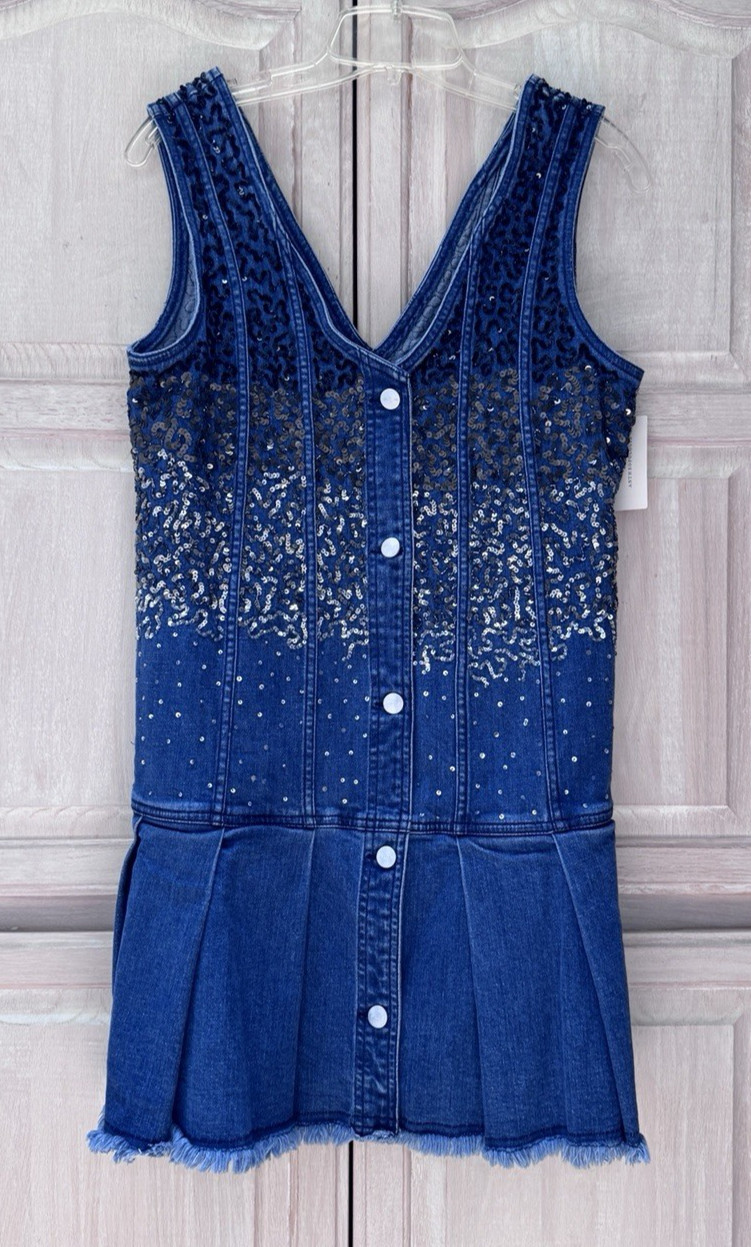 NWT Anthropologie Pilcro Sequin Sparkle Denim Button Front MinI Dress Size Small