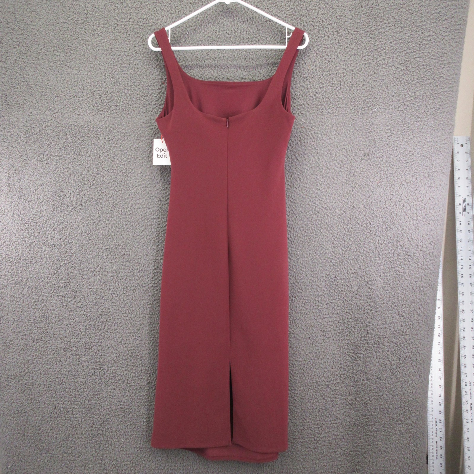 Open Edit Dress Womens Small Burgundy Midi Ruched Bodycon Sleeveless Square Neck