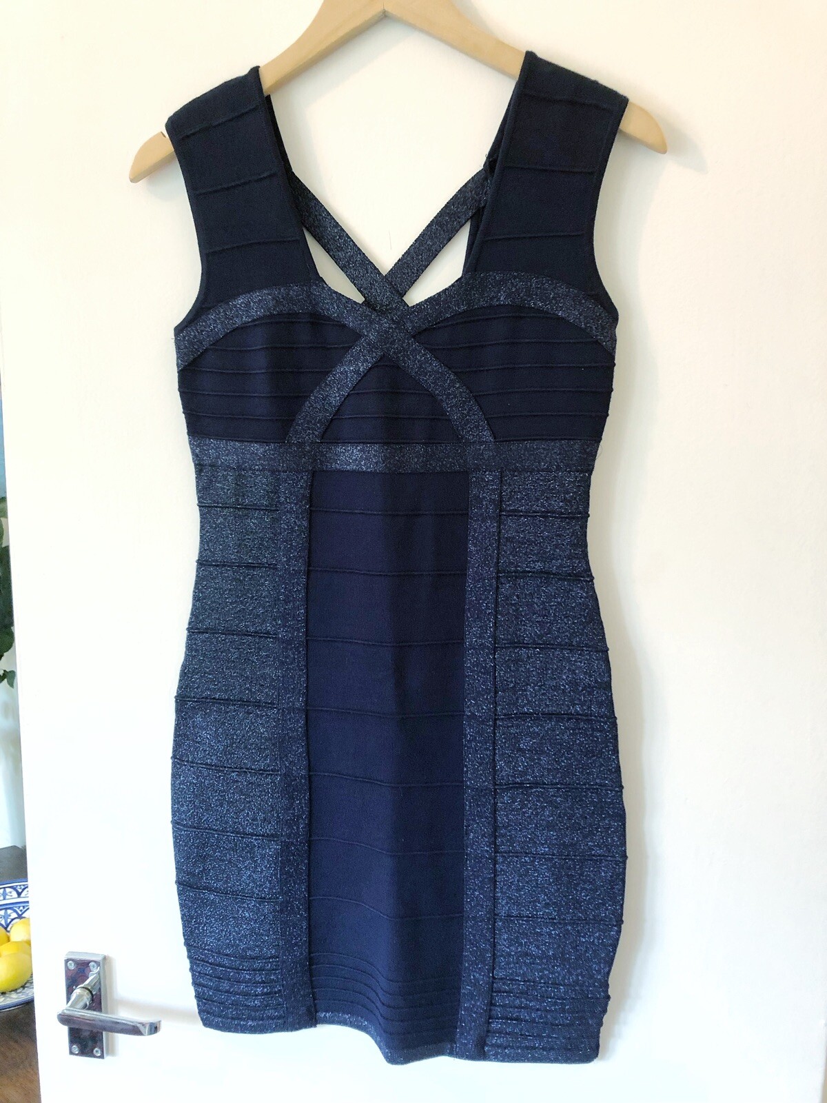 Forever 21 Dark Blue Navy Shimmer Sparkle Bodycon Body Con Dress Size L BNWT