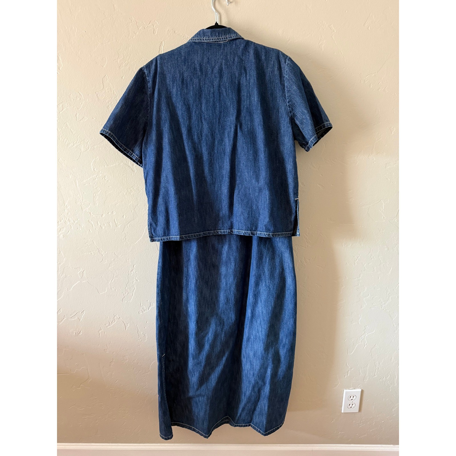 Studio Ease Denim Dress Jacket Set Size 16 Embroidered Floral 2 Piece Blue