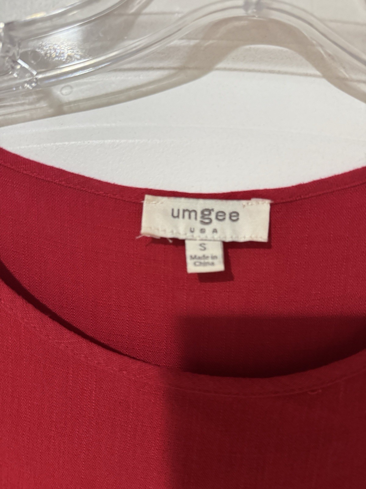 Umgee Red Linen Rayon Shift Dress Fringe Trim Pockets Flutter Sleeve S