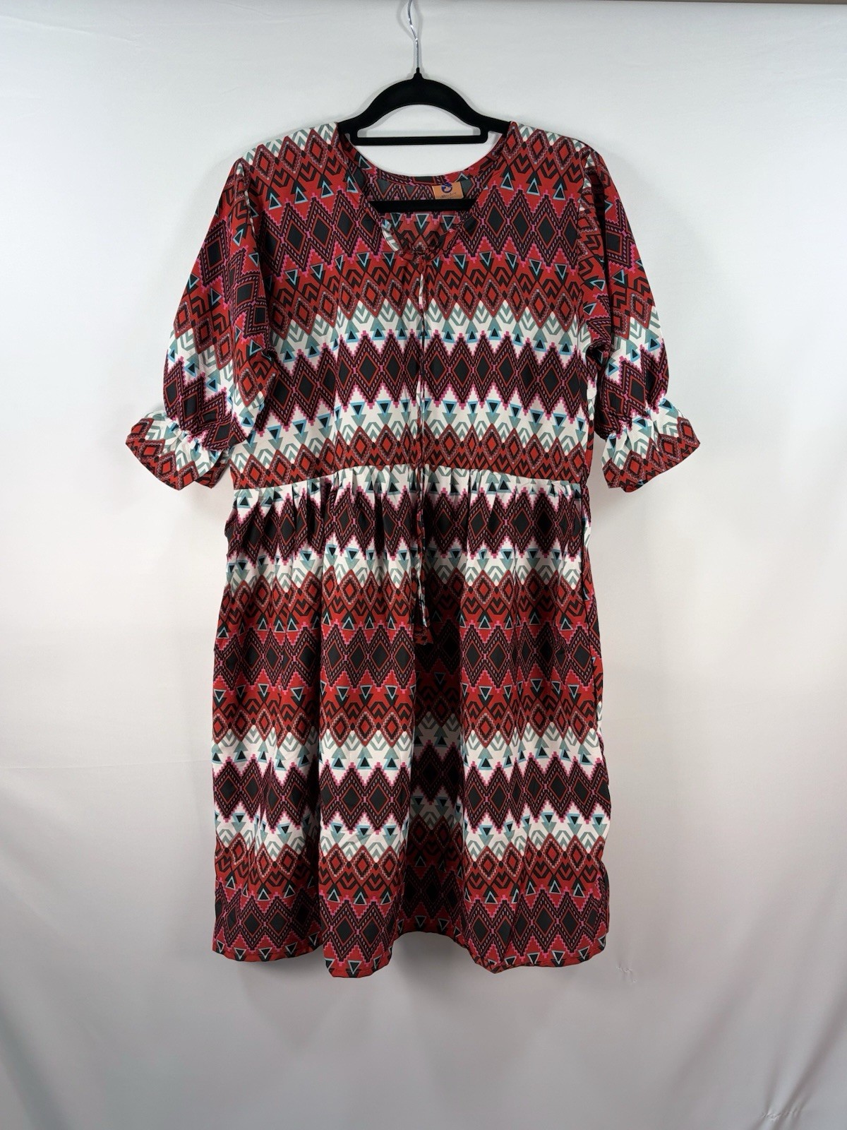 Miss Ayse Red Mix Patterned Dress Size XL Uk 14-16