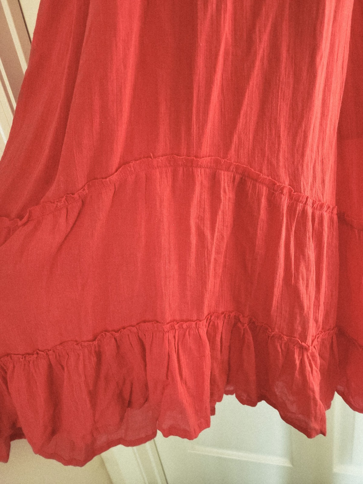 Billabong dusty Red Boho Maxi Dress L 100% Cotton Lined Beach Summer Made India